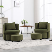 Upholstered Barrel Accent Chair With Ottoman, Living Room Side Chair With Storage, Single Sofa Armchair Olive Primary Living Space American Design,Casual,Contemporary,Modern Fabric