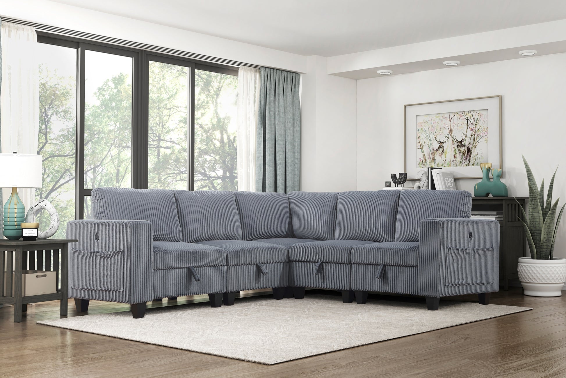 Modern Living Room Furniture Dark Gray Armless Chair With Storage Corduroy Fabric Upholstery 1Pc Modular Armless Chair Dark Gray Primary Living Space Contemporary,Modern Solid Wood