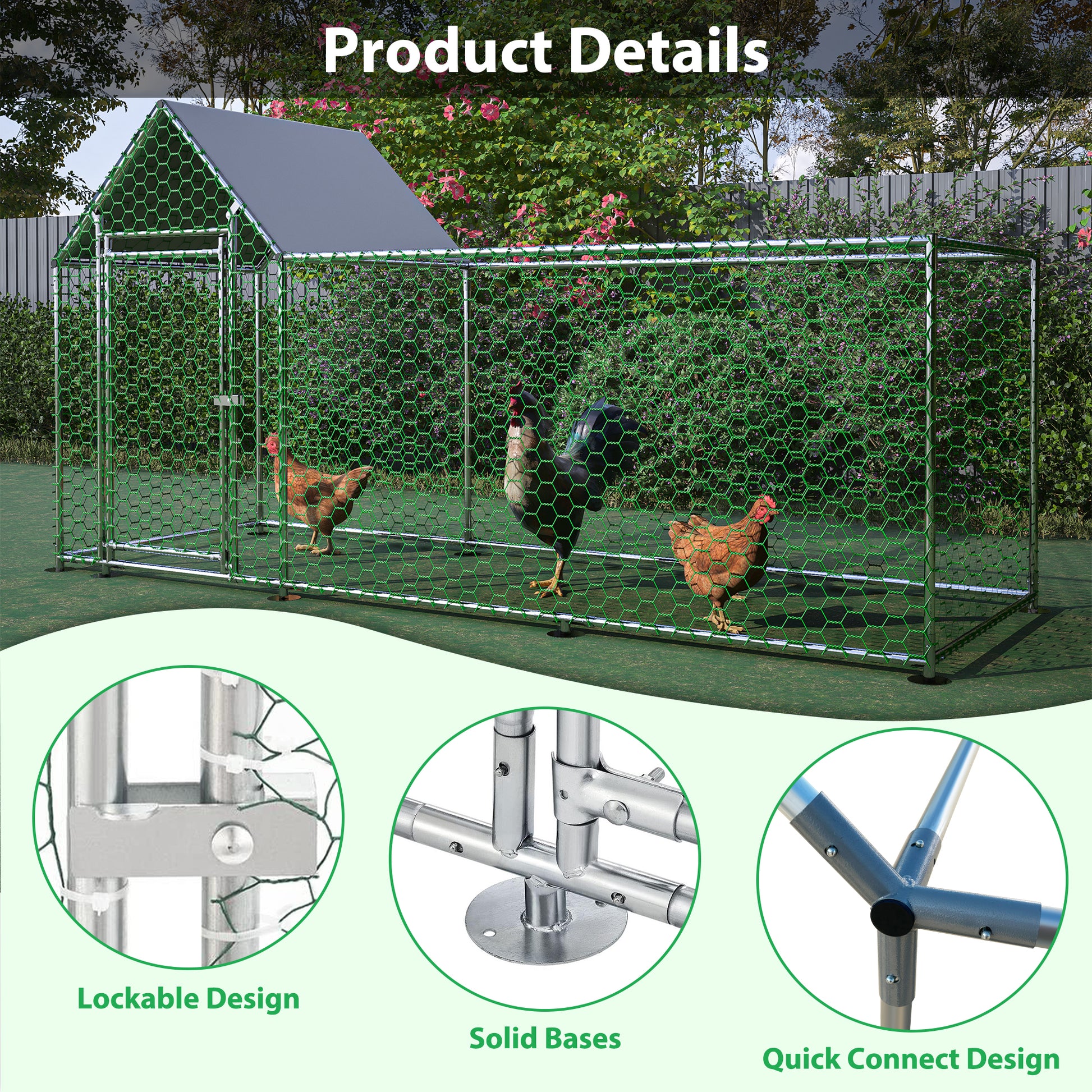 10X3Ft Metal Chicken Coop Run Backyard Hen House Poultry Habitat Cage W Cover Silver Metal