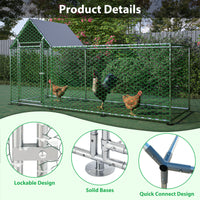 10X3Ft Metal Chicken Coop Run Backyard Hen House Poultry Habitat Cage W Cover Silver Metal