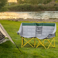 Outsunny Loveseat Style Camping Chair, Oversized Folding Lawn Chair With Carry Bag & Cup Holders, For Outdoor, Beach, Picnic, Hiking, Travel, Green & Gray Green Metal