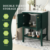 24'' Bathroom Vanity With Top Sink, Modern Bathroom Storage Cabinet With 2 Doors, Single Sink Bathroom Vanity Green 2 1 Adjustable Hinges Bathroom Freestanding Modern Solid Wood Mdf Resin Painted