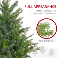 Homcom 6Ft Artificial Christmas Tree With 1821 Tips, Foldable Metal Stand, Easy Assembly, Hinged Xmas Tree For Home, Office, Holiday, Green Green Plastic