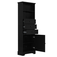 Black Tall Storage Cabinet With 3 Drawers And Adjustable Shelves For Bathroom, Study, Office And Interior, Mdf Board With Painted Finish Black Mdf