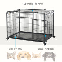 Pawhut Folding Design Heavy Duty Metal Dog Cage Crate & Kennel With Removable Tray And Cover, & 4 Locking Wheels, Indoor Outdoor 49" Gray Metal