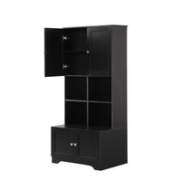 Tall And Wide Bathroom Floor Storage Cabinet, Bathroom Storage Unit, Freestanding Cabinet With 4 Doors, Adjustable Shelves, Open Multi Layer Shelves, Black Black Mdf