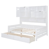 Full Size Wooden Daybed With 2 Drawers, And All In One Cabinet And Shelf, White Full White Wood