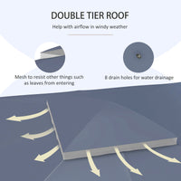 Outsunny 10' X 12' Gazebo Canopy Replacement, 2 Tier Outdoor Gazebo Cover Top Roof With Drainage Holes, Top Only , Dark Blue Blue Polyester