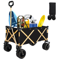 Aluminum Alloy Folding Wagon, Heavy Duty Utility Beach Wagon Cart For Sand With Big Wheels, Adjustable Handle&Drink Holders For Shopping, Camping,Garden And Outdoor Black Garden & Outdoor American Design Fabric Steel