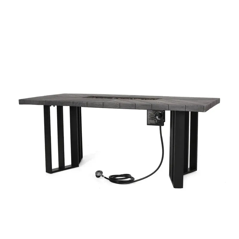 Outdoor Patio Propane Fire Pit Concrete Wood Pattern Fire Table 40, 000 Btu, 30'' H X 70'' W, Grey Grey Magnesium Oxide