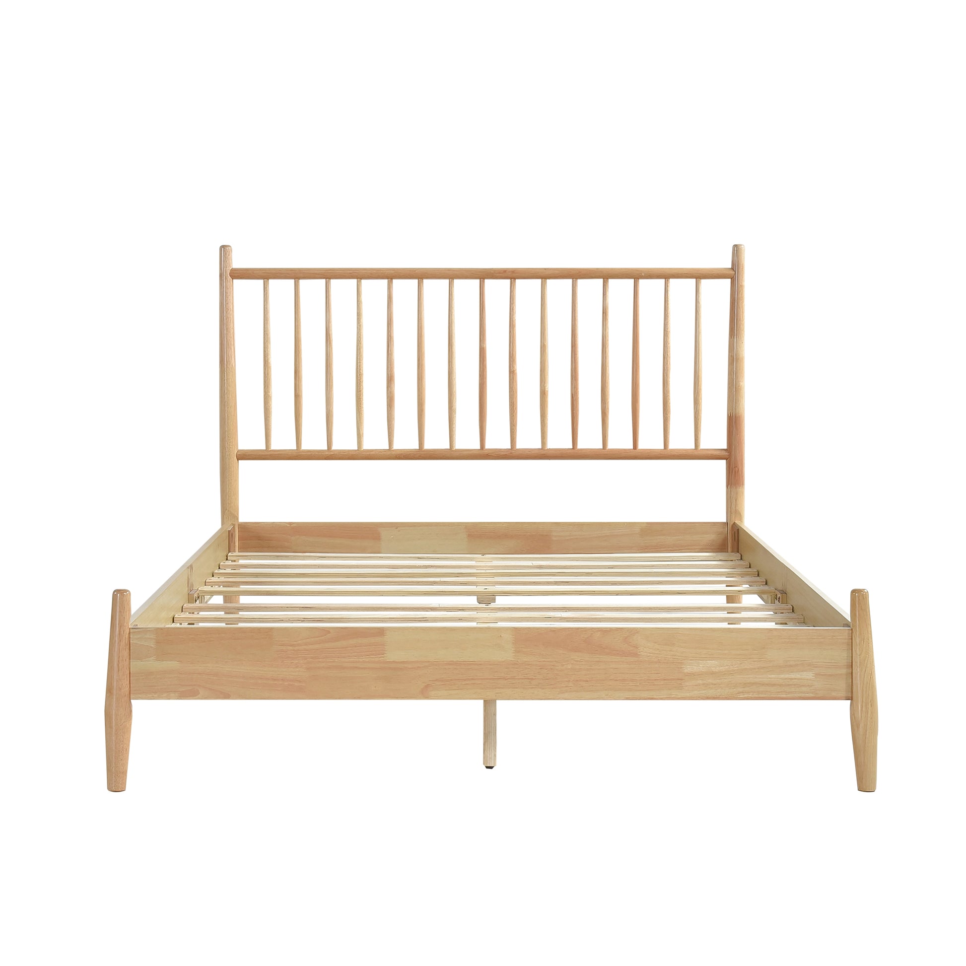 Mid Century Modern Design Queen Platform Bed 1Pc Natural Finish Wooden Bedroom Furniture Vertical Slats Headboard, Bed In A Box Box Spring Not Required Queen Natural Wood Bedroom Mid Century Modern