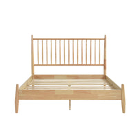 Mid Century Modern Design Queen Platform Bed 1Pc Natural Finish Wooden Bedroom Furniture Vertical Slats Headboard, Bed In A Box Box Spring Not Required Queen Natural Wood Bedroom Mid Century Modern