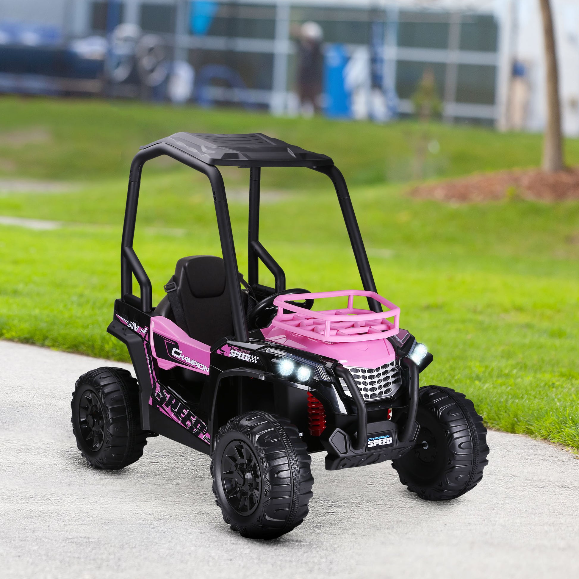 Aosom 12V Kids Utv, Battery Powered Electric Ride On Car With Music, Lights, Mp3 Usb, Suspension System & Remote Control, Toy Vehicle For Boys And Girls, Pink Pink Plastic