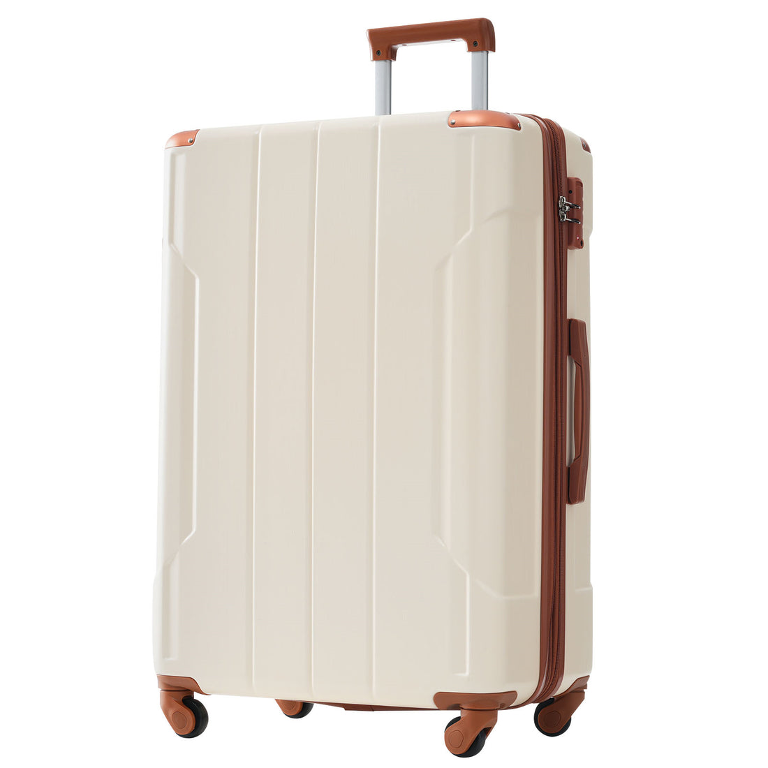 Hardshell Luggage, Lightweight Durable Abs Suitcases With Double Wheels, Expandable 28 Inch Checked Luggage 28" Single Luggage Brown White Abs