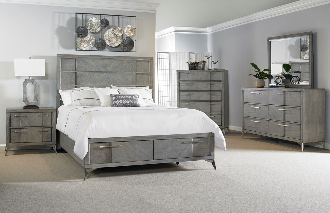 Gray Stoage Bed W Bookmatched Veneer Gray Solid Wood Mdf