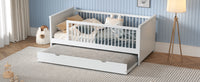 Wood Twin Size Platform Bed With Guardrail And Trundle, White Box Spring Not Required Twin White Wood Bed Frame Solid Wood Mdf