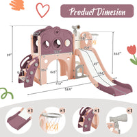 7 In 1 Toddler Slide Set, Freestanding Space Set With Slide, Kids Slide Playset Structure, Arch Tunnel And Basketball Hoop, Toy Storage Organizer For Toddlers, Kids Climbers Playground Purple 50 99 Lbs Cute 1 To 2 Years Hdpe Indoor & Outdoor Use