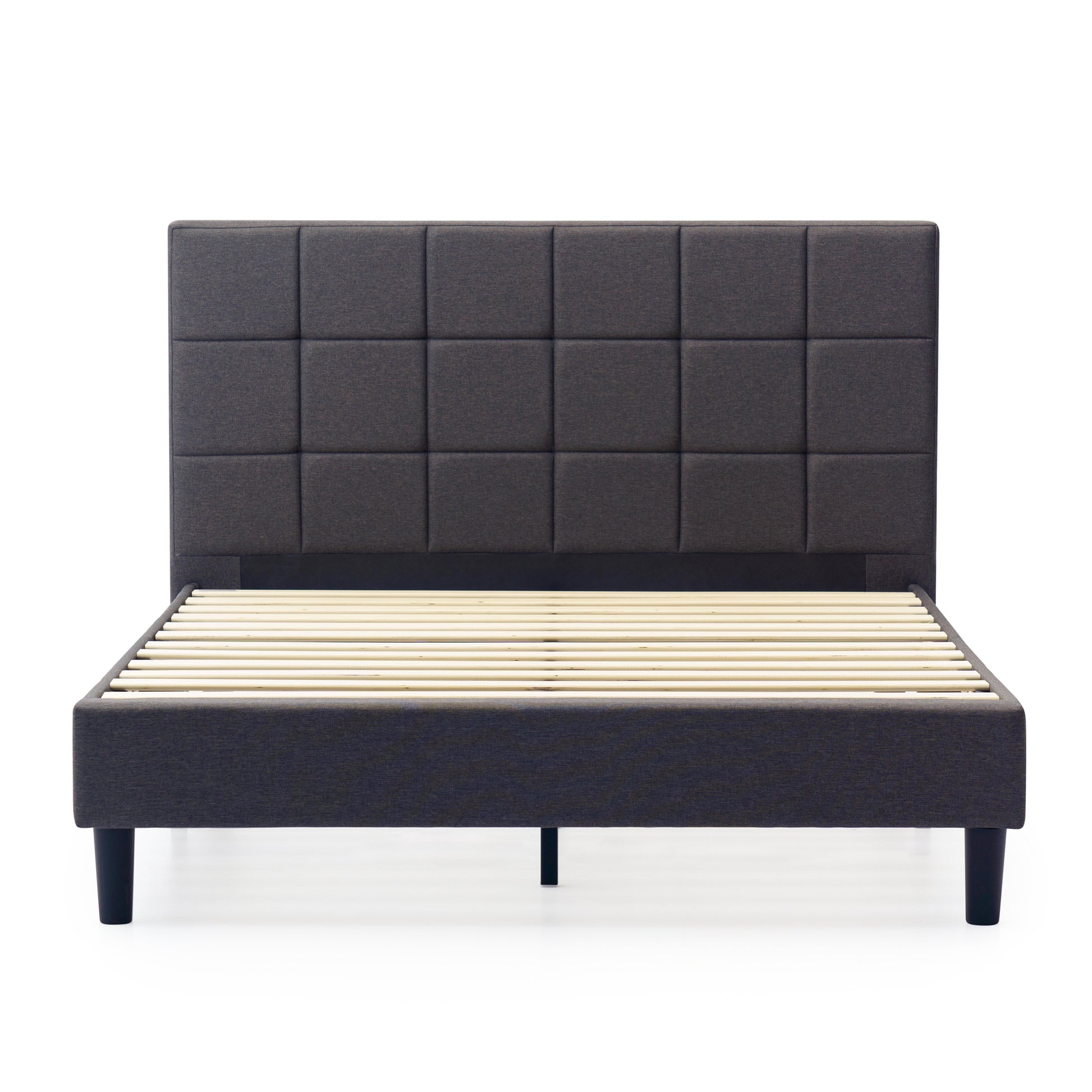 Upholstered Platform Bed Square Stitch Full Grey Wood Upholstered