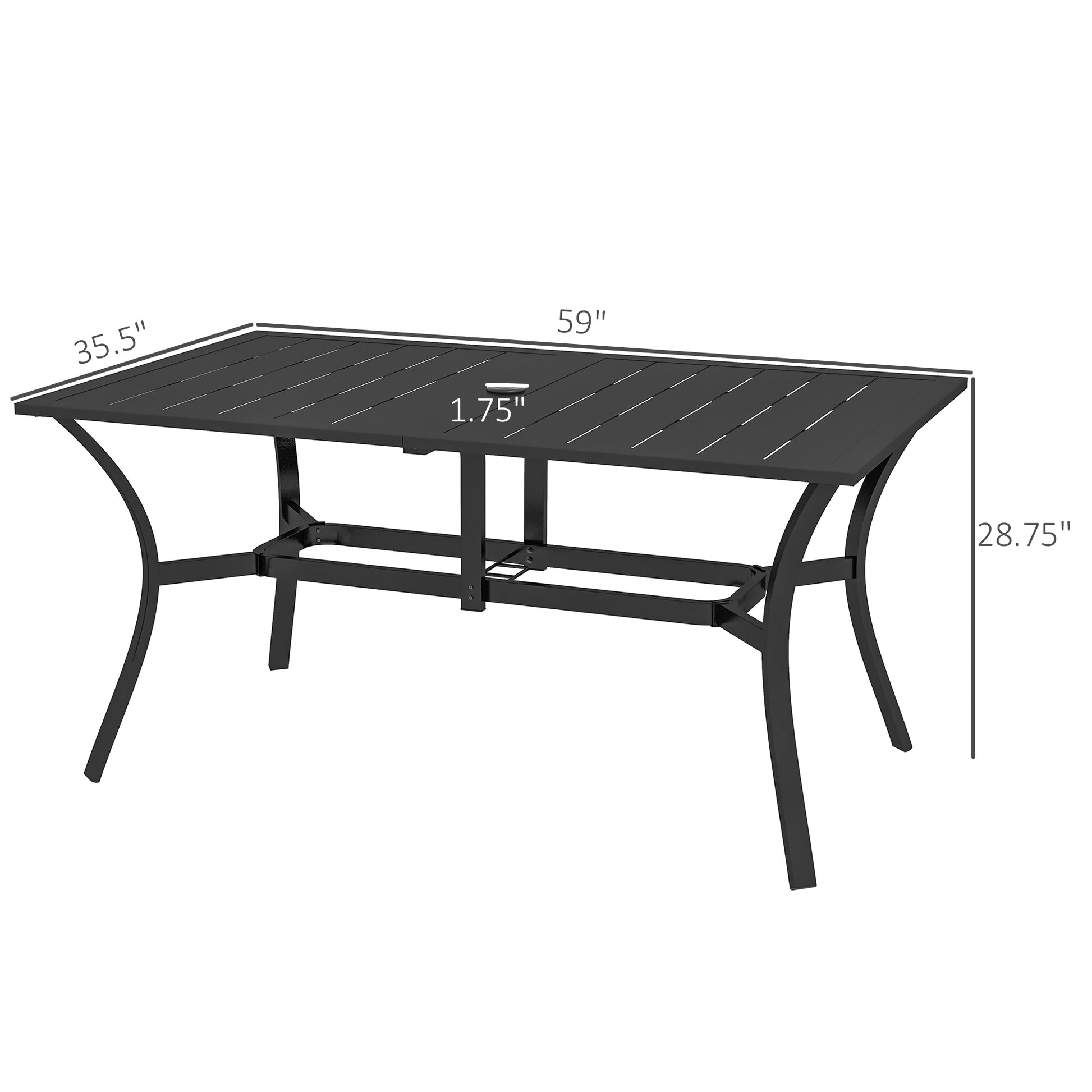 Outsunny Rectangle Outdoor Dining Table For 6 People, Steel Rectangular Patio Table With Umbrella Hole, Steel Frame For Garden, Balcony, Black Black Steel