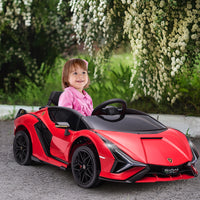 Aosom Lamborghini Sian Licensed Kids Ride On Car, 12V Battery Powered Electric Sports Car Toy With Remote Control, Horn, Music, & Headlights, Red Red Plastic