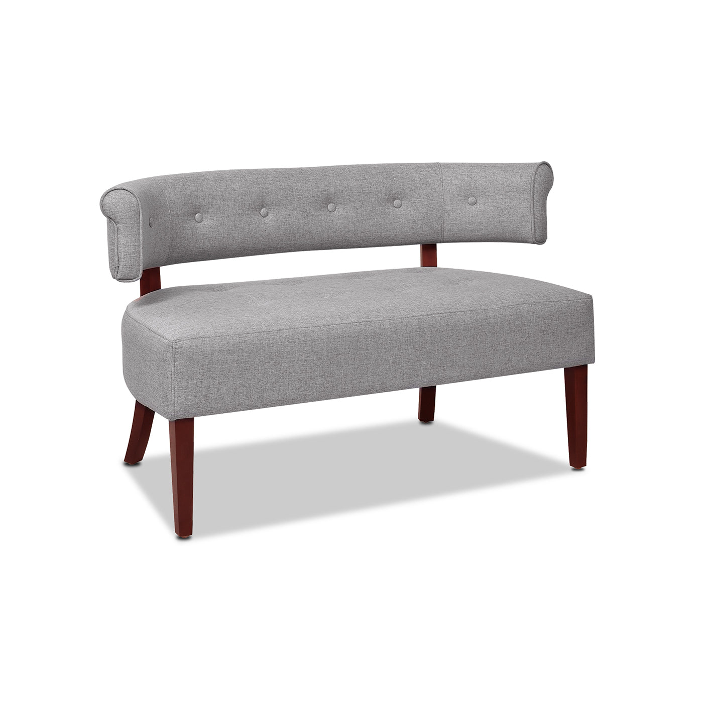 Jared Roll Arm Tufted Bench Settee, Light Grey Polyester Gray Foam Polyester