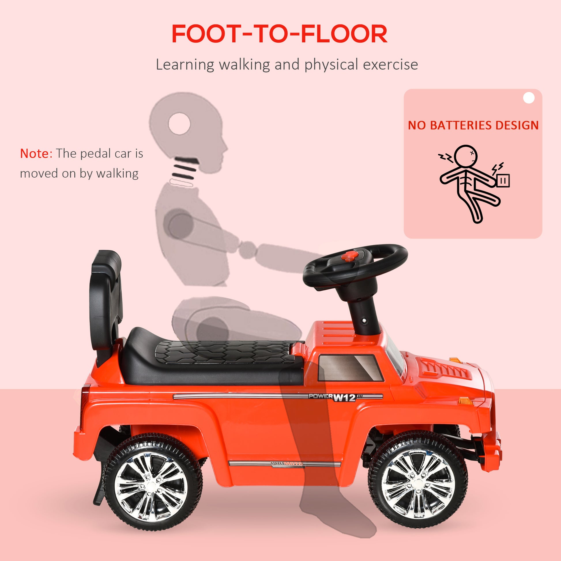 Aosom Kids Ride On Push Car, Suv Style Sliding Walking Car For Toddle With Horn, Music, Working Lights, Hidden Storage And Anti Dumping System, Red Red Plastic