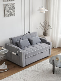 3 In 1 Convertible Sleeper Sofa Couch Bed, Velvet Tufted Loveseat Futon Sofa W Usb&Type C Port Pull Out Bed, Adjustable Backrest,Multi Pockets For Living Room Apartment Small Space Grey Fabric