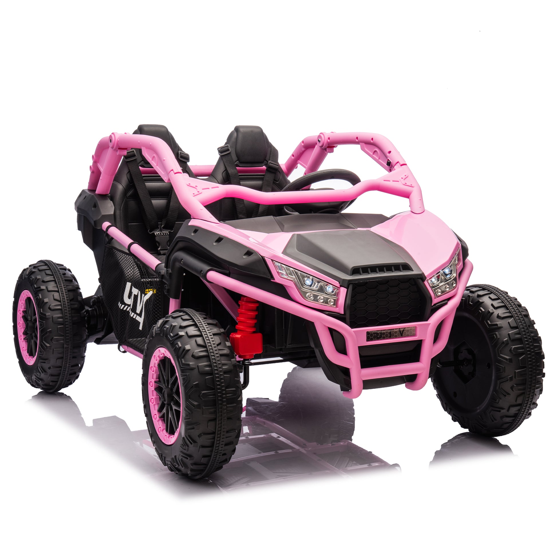 24V Two Seater Kids Ride On Utv W Parents Control,20In Seat Width,400W Super High Power,Four Wheel Suspension,Bluetooth,Mp3,Usb,Led Light,Horn,Rear Storage Space,Speeds 3.73 4.97Mph For Kids Aged 3 . Pink 100 149 Lbs Polypropylene