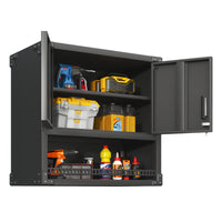 Metal Wall Mounted Tool Storage Cabinet With Locking Door And 1 Shelf 1 Opened Drawer For Garage Warehouse,Office,Assembly Required Black Modern Metal