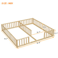 Double Twin Floor Bed With Fence, Guardrails, Without Door, Natural Twin Natural American Design Pine