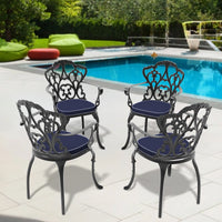 Cast Aluminum Patio Dining Chair 4Pcs With Black Frame And Cushions In Random Colors Yes Dining Set Black Rust Resistant Frame Water Resistant Cushion Garden & Outdoor Complete Patio Sets Aluminium