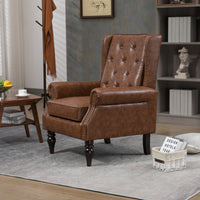 Coolmore Wood Frame Armchair, Modern Accent Chair Lounge Chair With Sturdy Wood Legs For Living Room Bedroom Brown Pu Brown Pu Foam Pu Leather