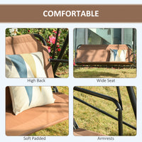 Outsunny 3 Person Porch Swing With Stand, Outdoor Swing For Patio Porch With Adjustable Tilt Canopy And Comfortable Swing Bench Style Seat, Steel Frame, Brown Brown Plastic