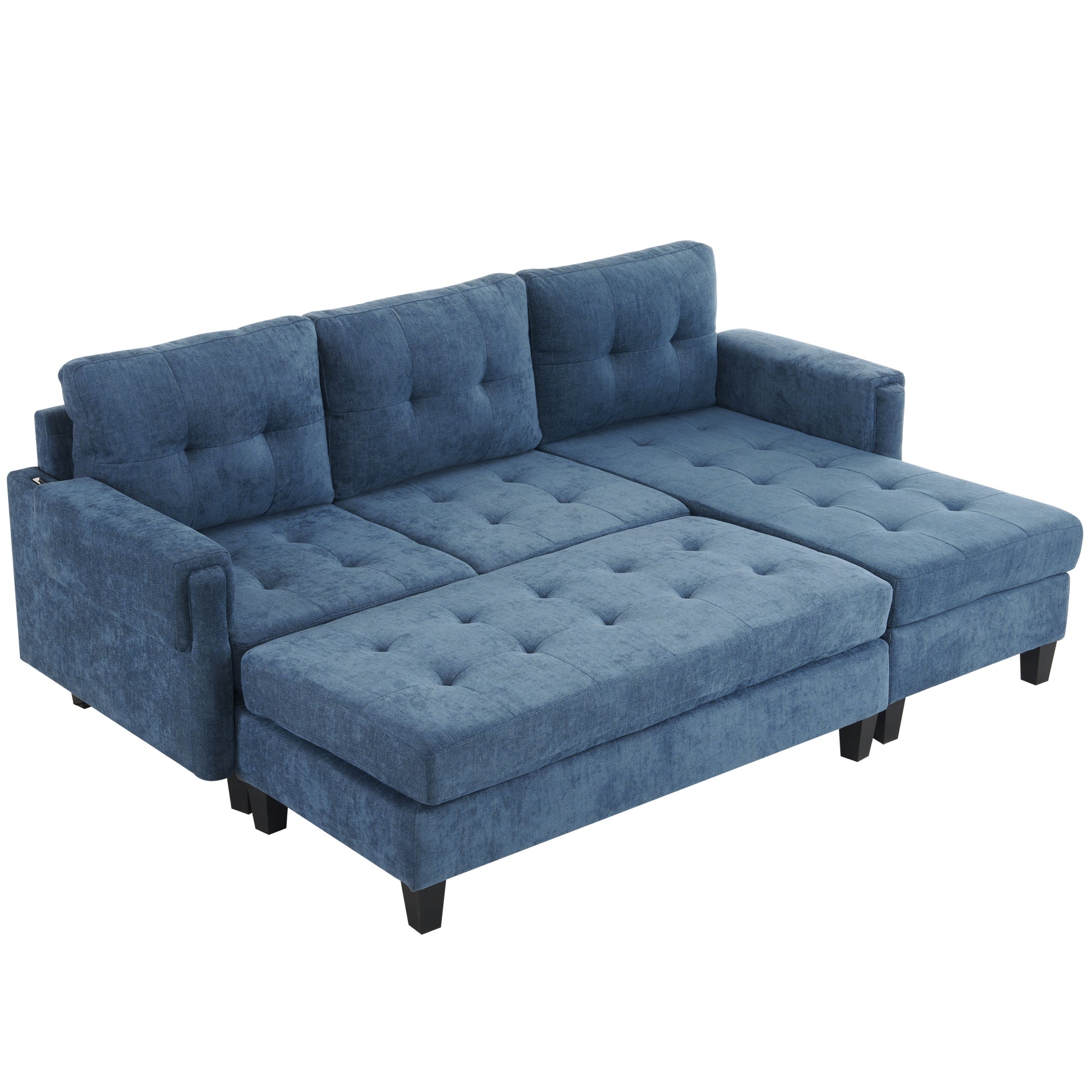 83.4" L Shaped Sofa Sectional Couch Sofa Bed With Two Usb Ports, A Movable Ottoman And A Reversible Chaise Lounge For Living Room, Navy Blue Navy Blue Foam Chenille 5 Seat