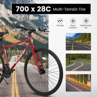 A27305 700C Ecarpat Road Bike, 21 Speed Disc Brakes, Carbon Steel Frame Bike ,Racing Bike City Commuting Road Bicycle For Men Women Cycling Black Red Garden & Outdoor Classic Polyurethane Foam Carbon Steel