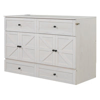 Queen Size Murphy Bed With Large Drawers & Usb Ports,Brushed White Queen White Plywood