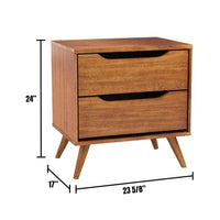 Mid Century Modern Oak Color 1Pc Nightstand Bedroom Furniture Solid Wood Round Tapered Legs 2 Drawers Bedside Table Oak 2 Drawers Bedroom Bedside Cabinet Contemporary,Mid Century