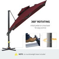 Outsunny 10Ft Offset Patio Umbrella, Hanging Cantilever Umbrella, Square Shape, Aluminum Cross Base, Tilt, 360 Degree Rotation, Red Red Aluminum