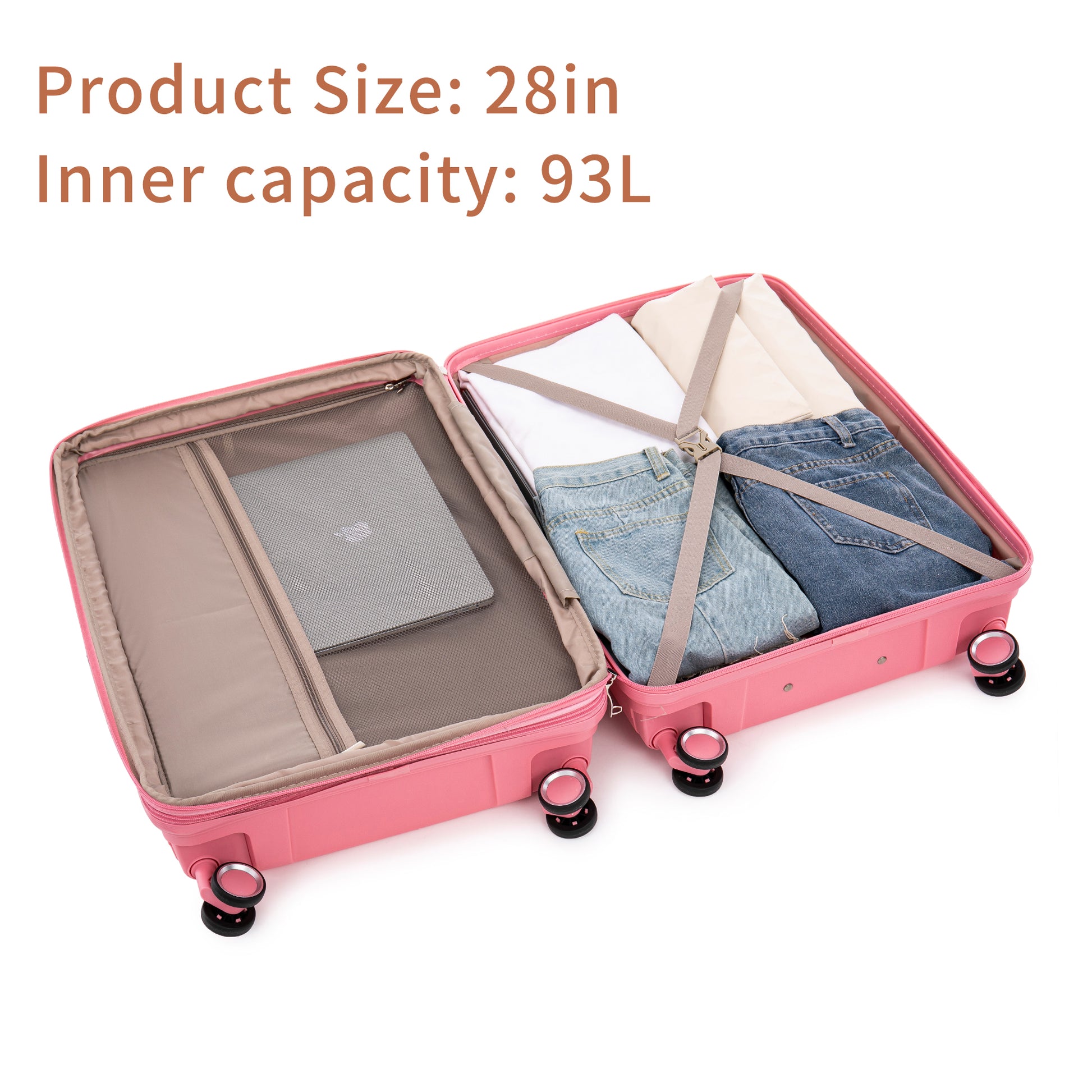 Pp Luggage Sets 3 Piece 20 24 28 , Expandable Carry On Luggage With Tsa Lock Airline Approved, Pp Materials Hard Shell And Lightweight Suitcase With Spinner Wheels Pink Pink Polypropylene