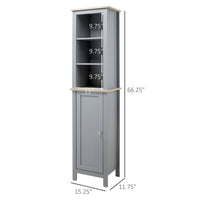 Kleankin Tall Bathroom Storage Cabinet With 3 Tier Shelf, Door, Free Standing Linen Tower, Slim Side Organizer, Grey Grey Mdf