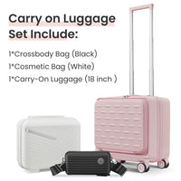 18" Carry On Luggage With Front Open Door &Laptop Interlayer, Hard Shell Suitcase Built In Tsa Luggage Lock, Hardside Lightweight Pc Travel Suitcase For Women Men With Spinner Wheels Airline Approved Pink Pc