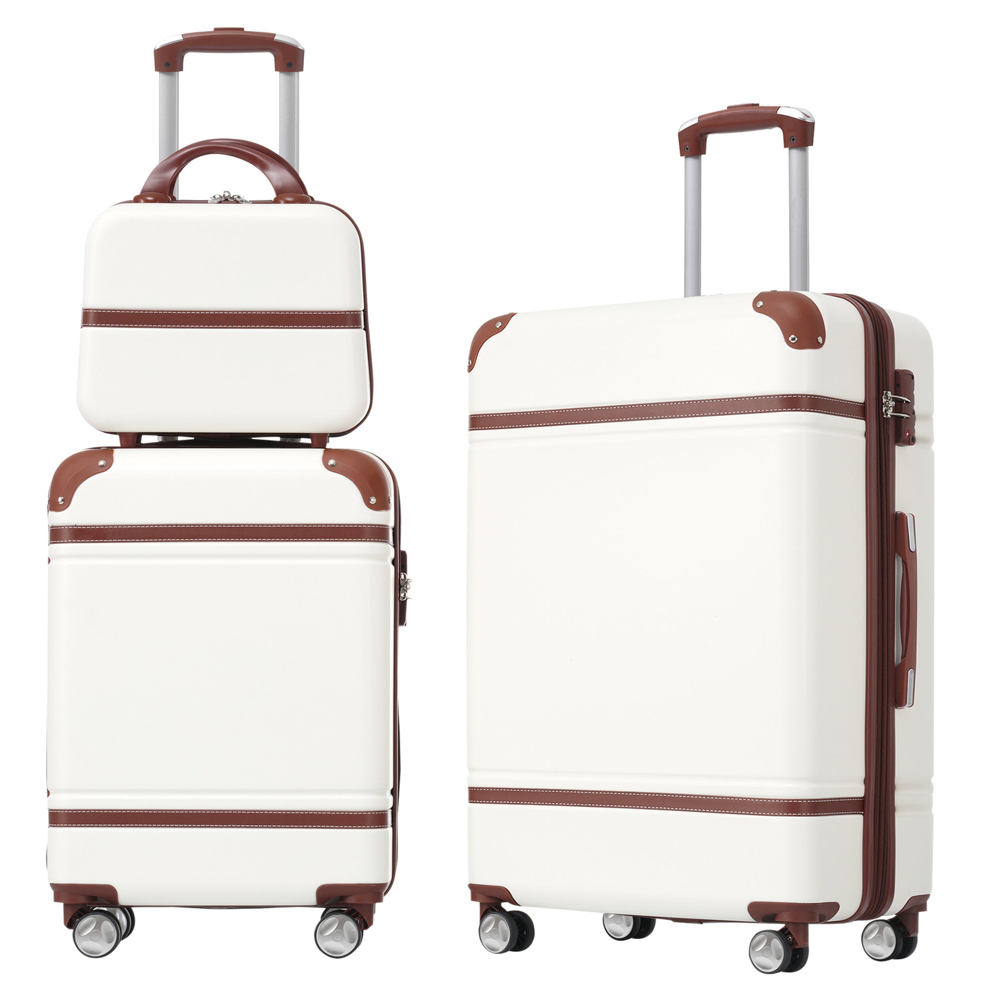 Hardshell Luggage Sets 3 Pieces 20" 24" Luggages And Cosmetic Case Spinner Suitcase With Tsa Lock Lightweight,White White Abs