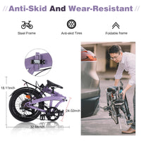 20" Folding Bike Steel Frame 7 Speed City Bike Cycling Purple Garden & Outdoor Steel