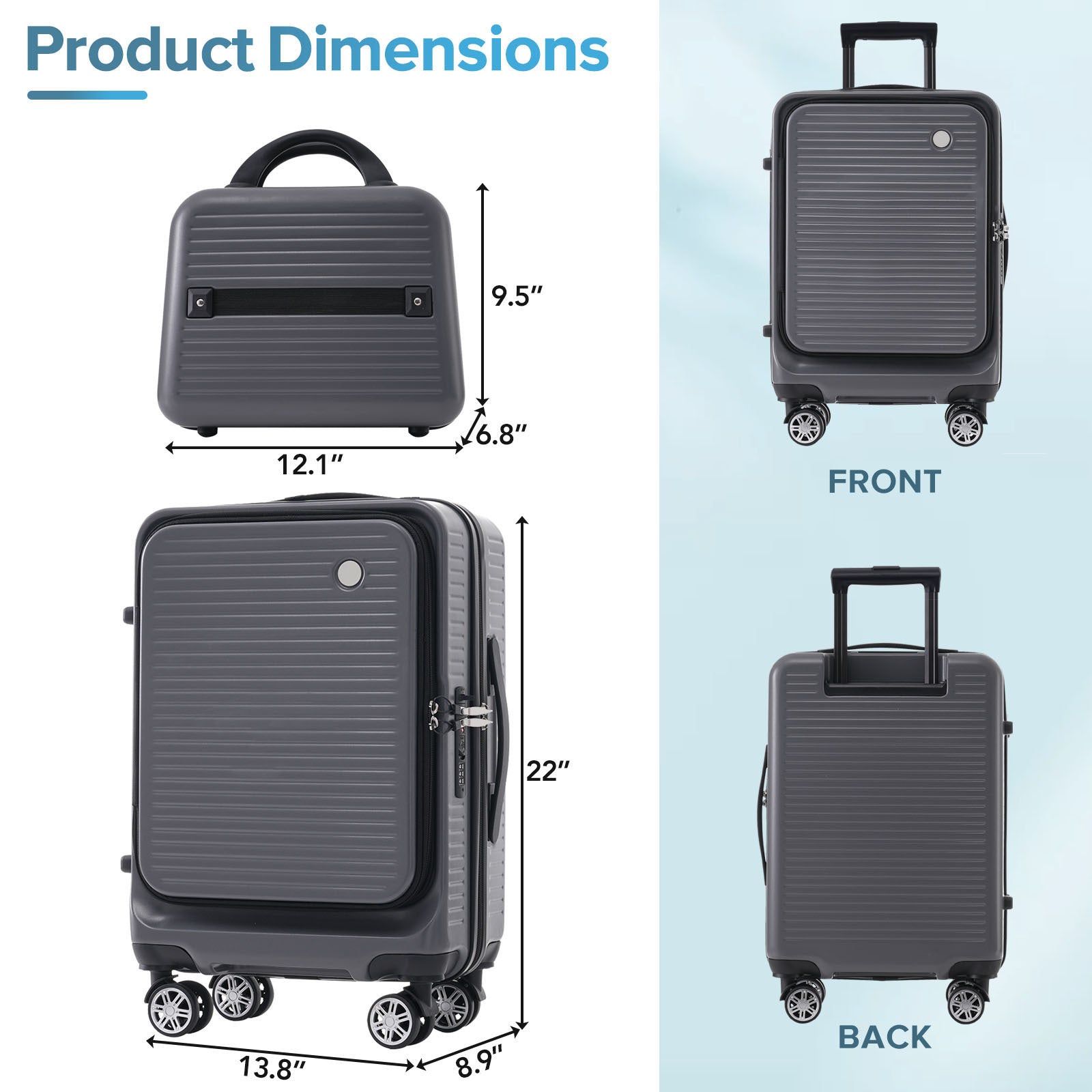 Carry On Luggage 20 Inch Front Open Luggage Lightweight Suitcase With Front Pocket And Usb Port, 1 Portable Carrying Case Gray Abs