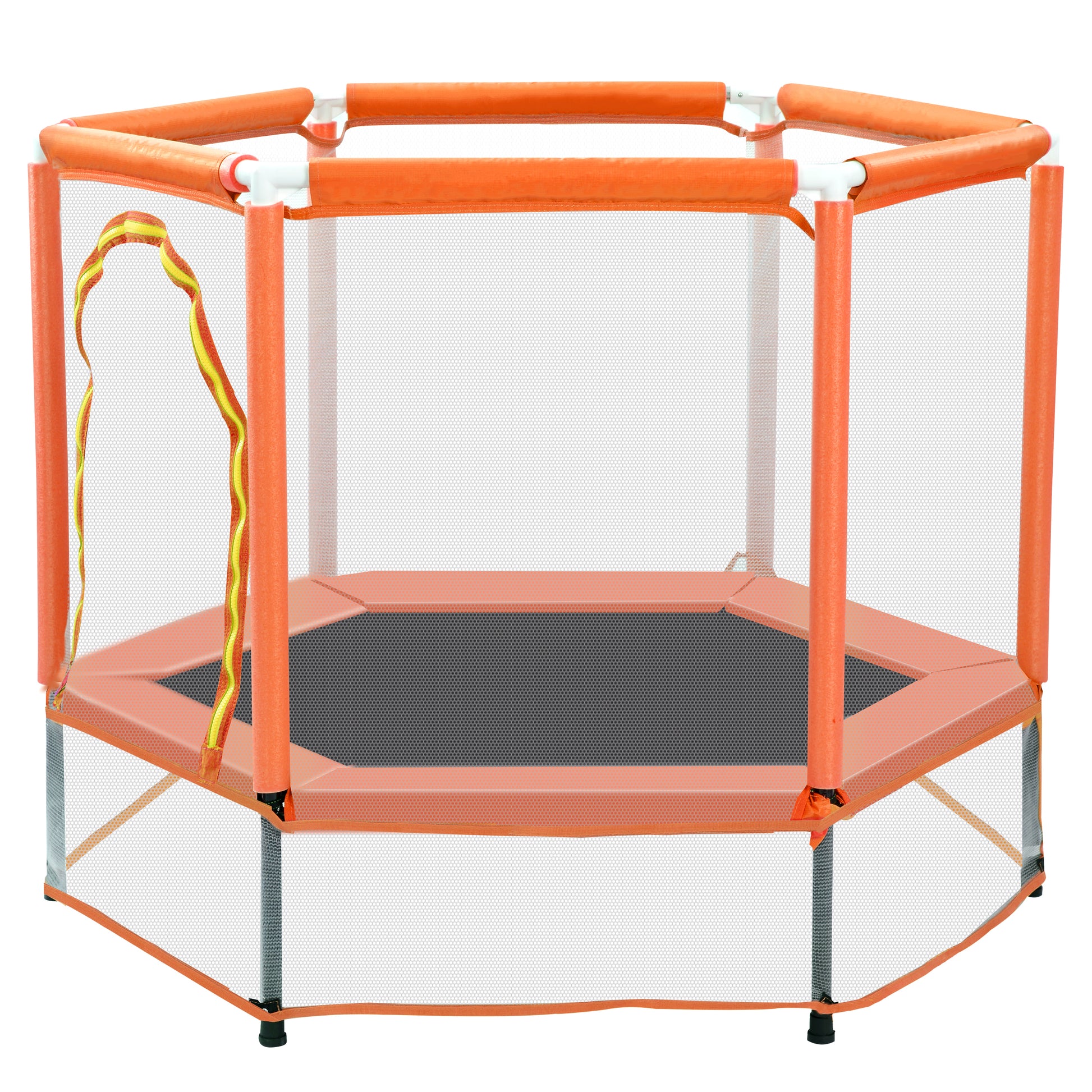 55'' Toddlers Trampoline With Safety Enclosure Net And Balls, Indoor Outdoor Mini Trampoline For Kids Orange Metal