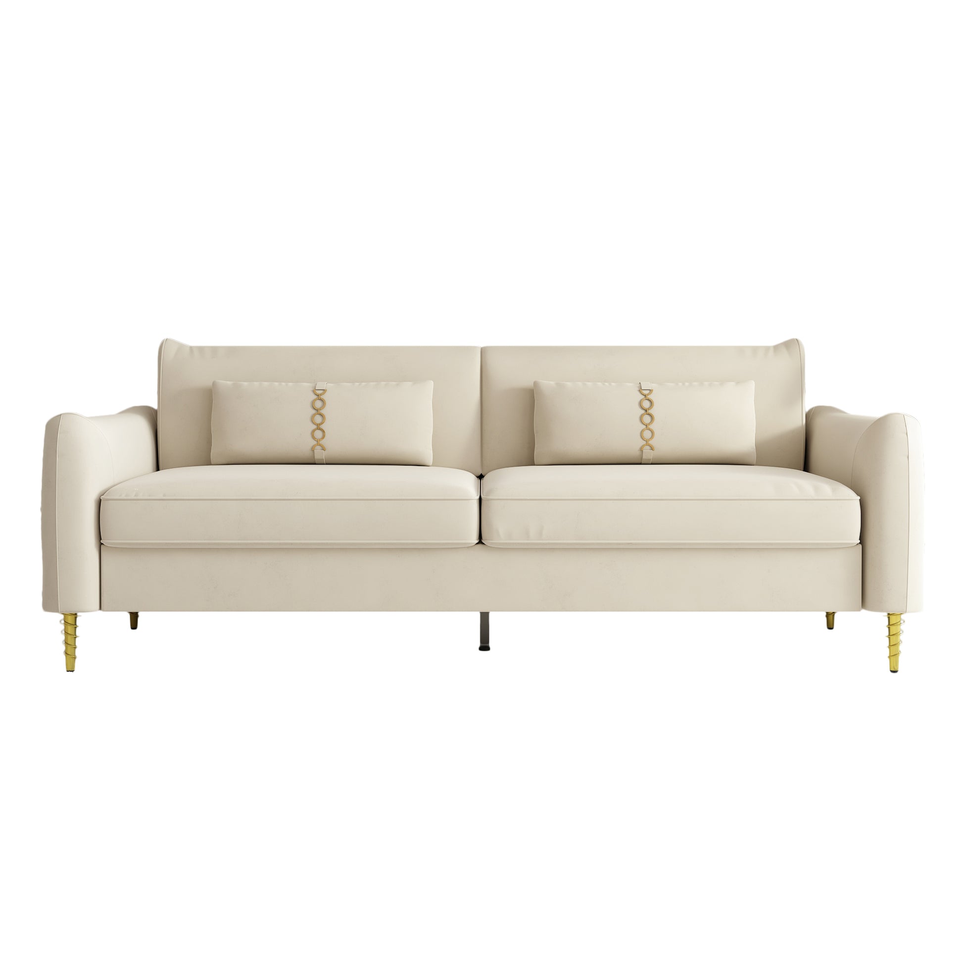 Fx P19 Be Sofa Beige Modern Velvet Couch With Gold Legs 85.83Inch With Pillows Beige Velvet 2 Seat