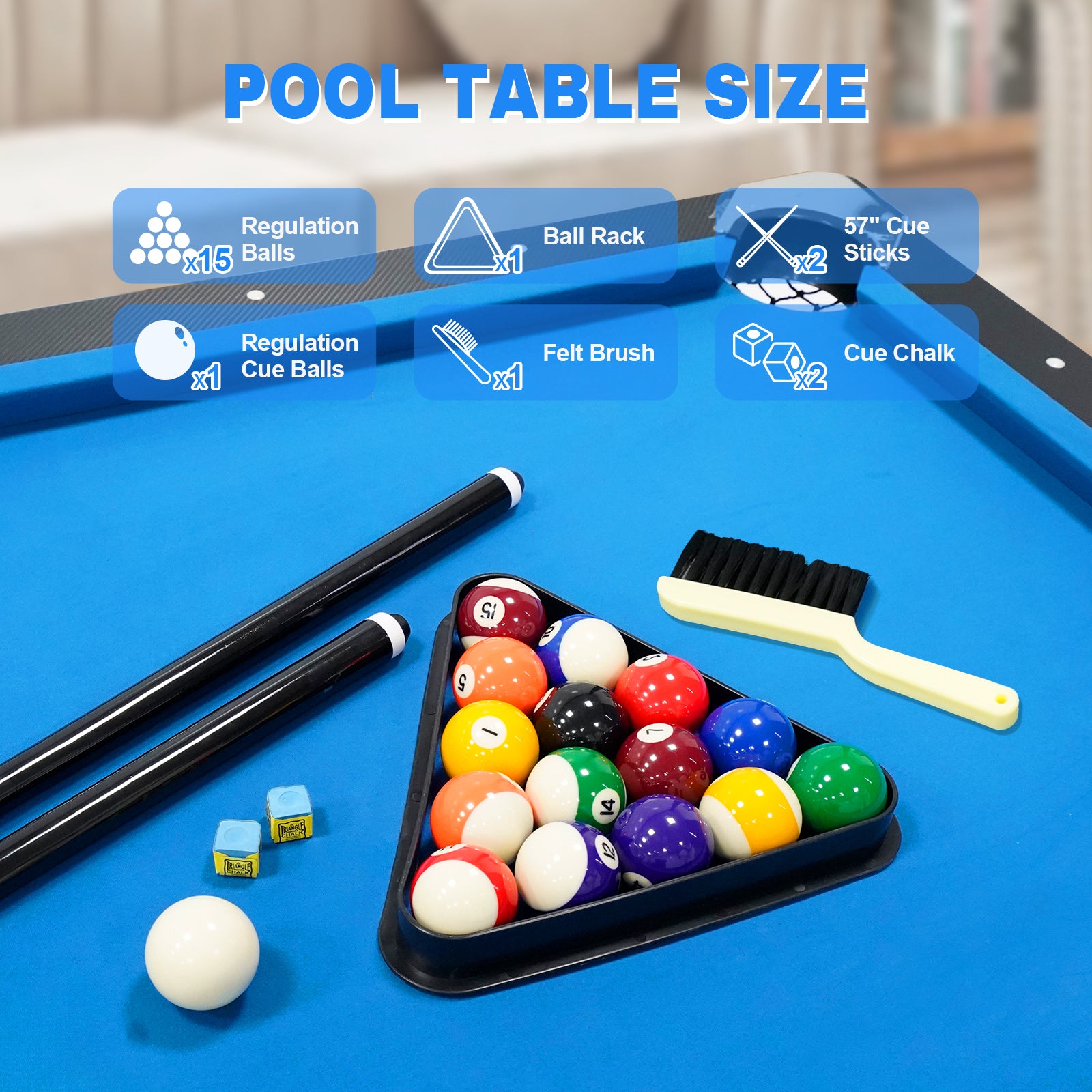 Billiards Table,Portable Pool Table, Includes Full Set Of Balls, 2 Cue Sticks, Chalk, And Felt Brush,Folding Pool Table,Simple Assembly Needed,Family Movement Indoor Fitness Black Blue Office Gym Mdf