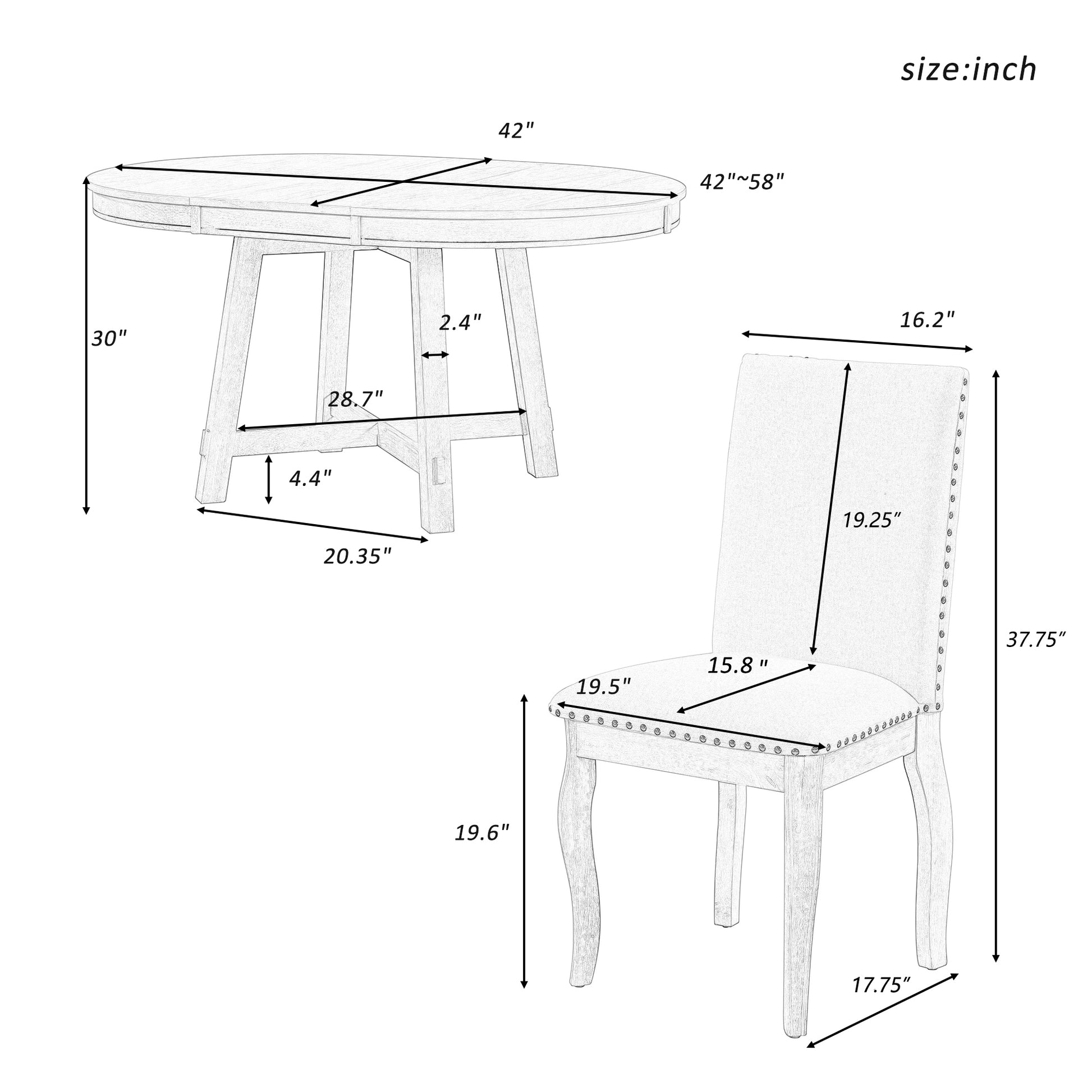 5 Piece Farmhouse Dining Table Set Wood Round Extendable Dining Table And 4 Upholstered Dining Chairs Natural Wood Wash Natural Wood Wash Solid Wood