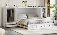 Queen Size Murphy Bed With Usb Port, Little Wardrobes And Drawers, White Queen White Particle Board Mdf