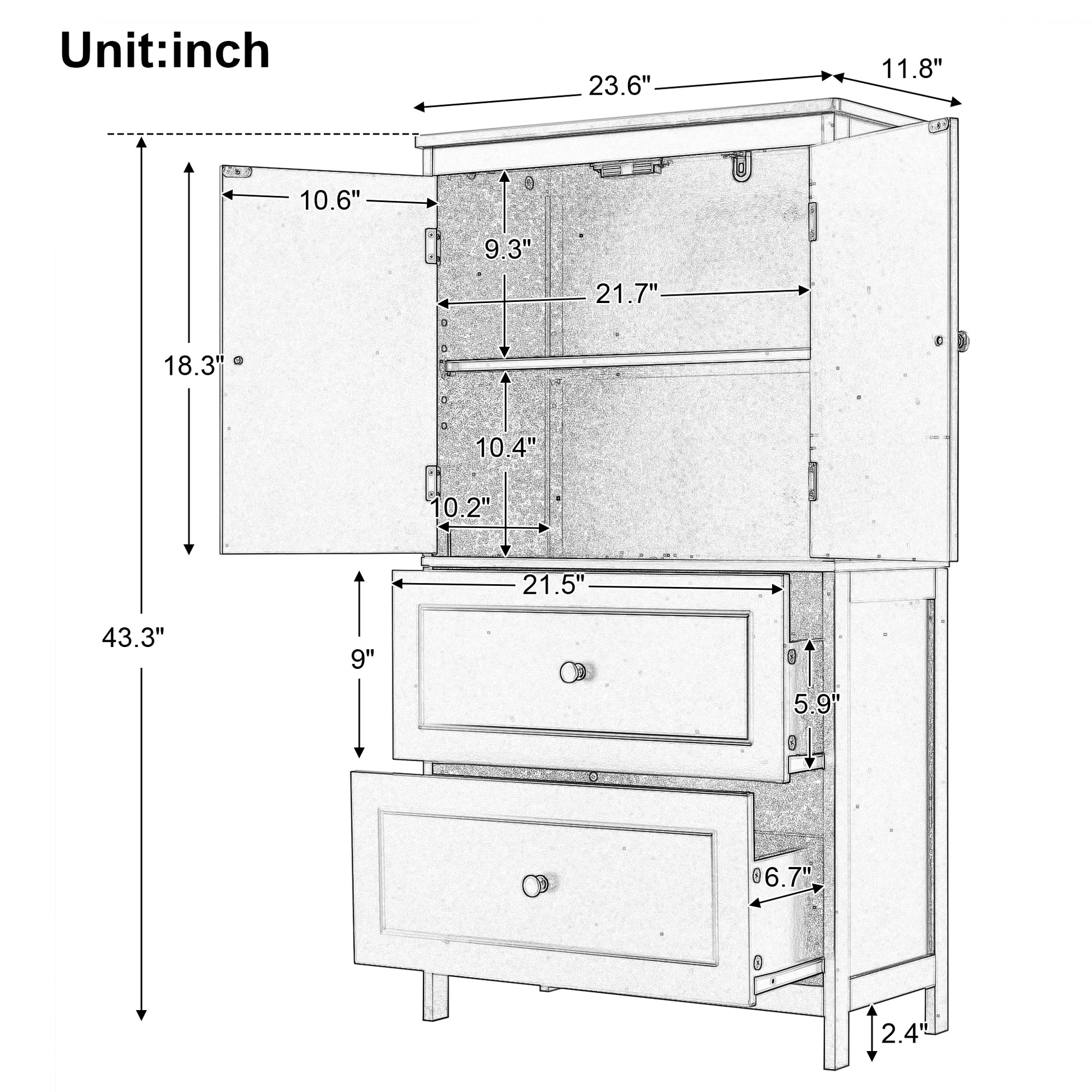 Bathroom Storage Cabinet, Cabinet With Two Doors And Drawers, Adjustable Shelf, Mdf Board, White White Mdf